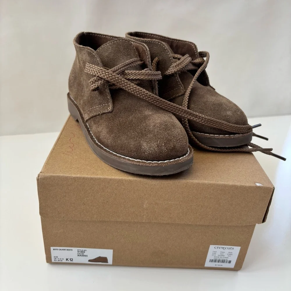 Crewcuts J.Crew Factory Boys Calvert Boot Chukkas Brown Leather Size 12, EUC